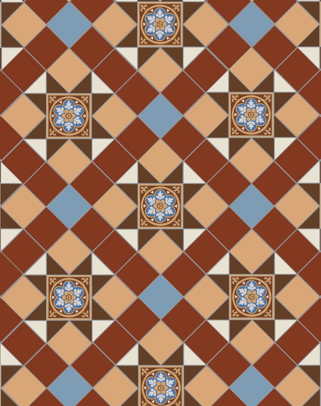 Original Style Victorian Floor Tiles Blenheim Pattern 5 Colourredblue