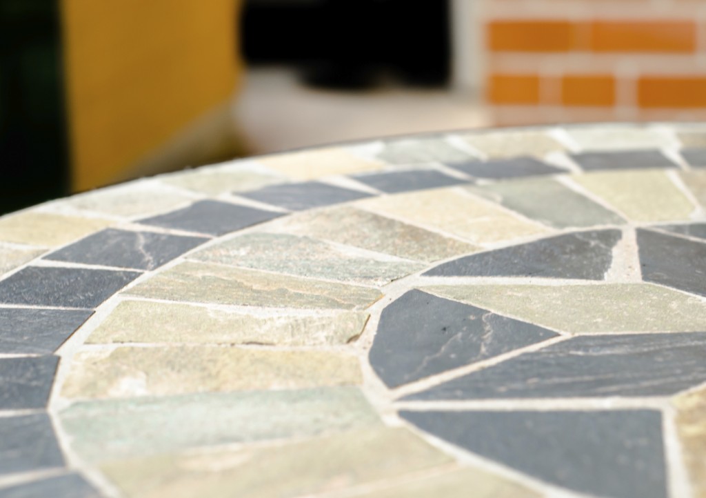 mosaic table stone at coffee shop in garden