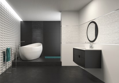 black and white tiled bathroom