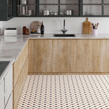 modern kitchen in wood and gray