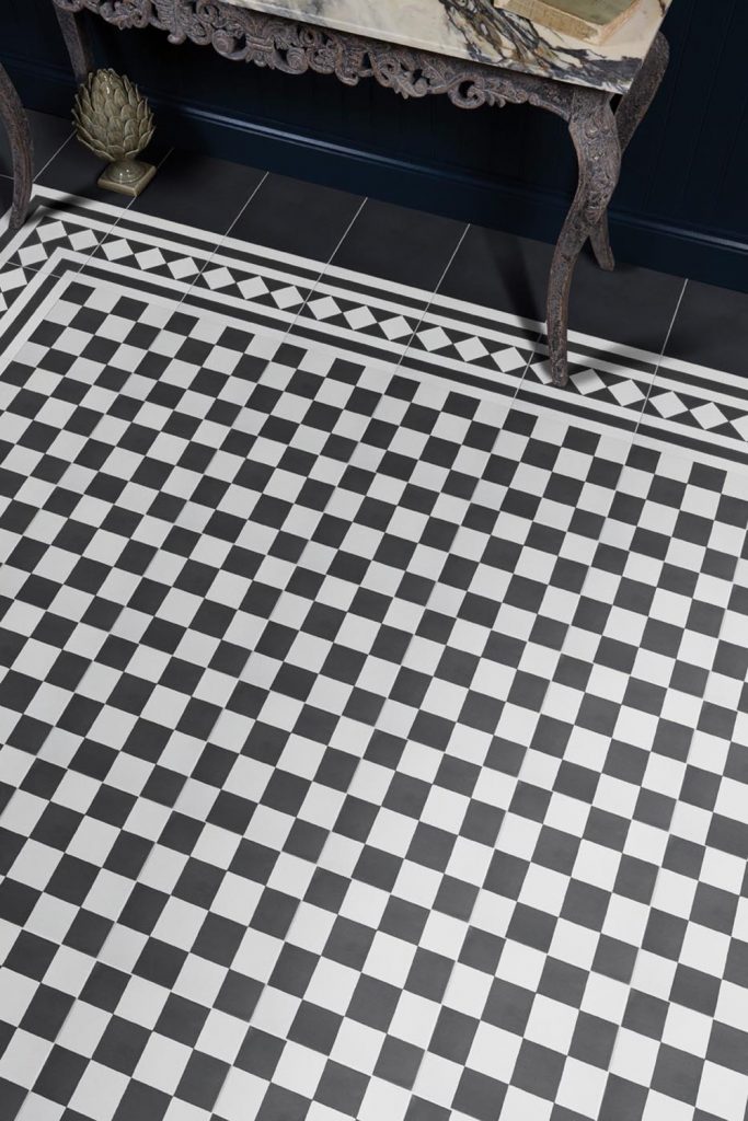 A black and white checkered floor